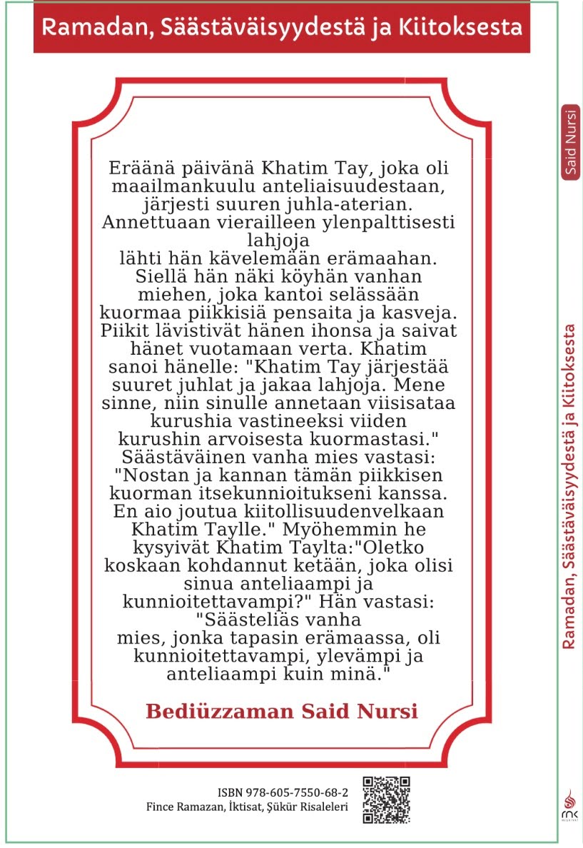 Ramadan,Säästäväisyydestä ja Kiitoksesta